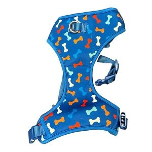 Blue Dog Harness with Colorful Bone Pattern